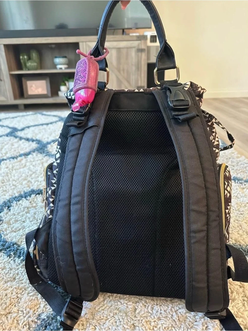 Fisher-Price Diaper Bag Backpack B/W Geometric Print Insulated Bottle Pockets